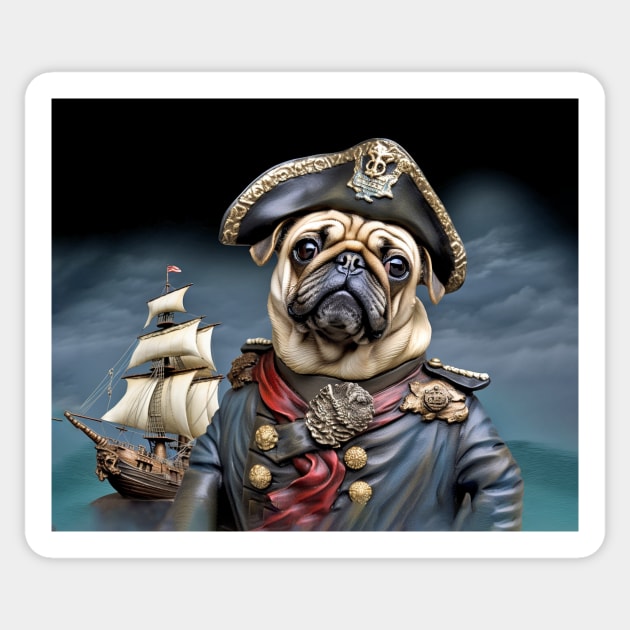 Pug Dog Pirate Ship Captain Sticker by candiscamera